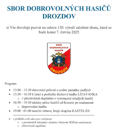 Oslavy 130. výročí založení SDH Drozdov 2025